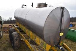 1000 Gallon Stainless Steel Tank on Trailer