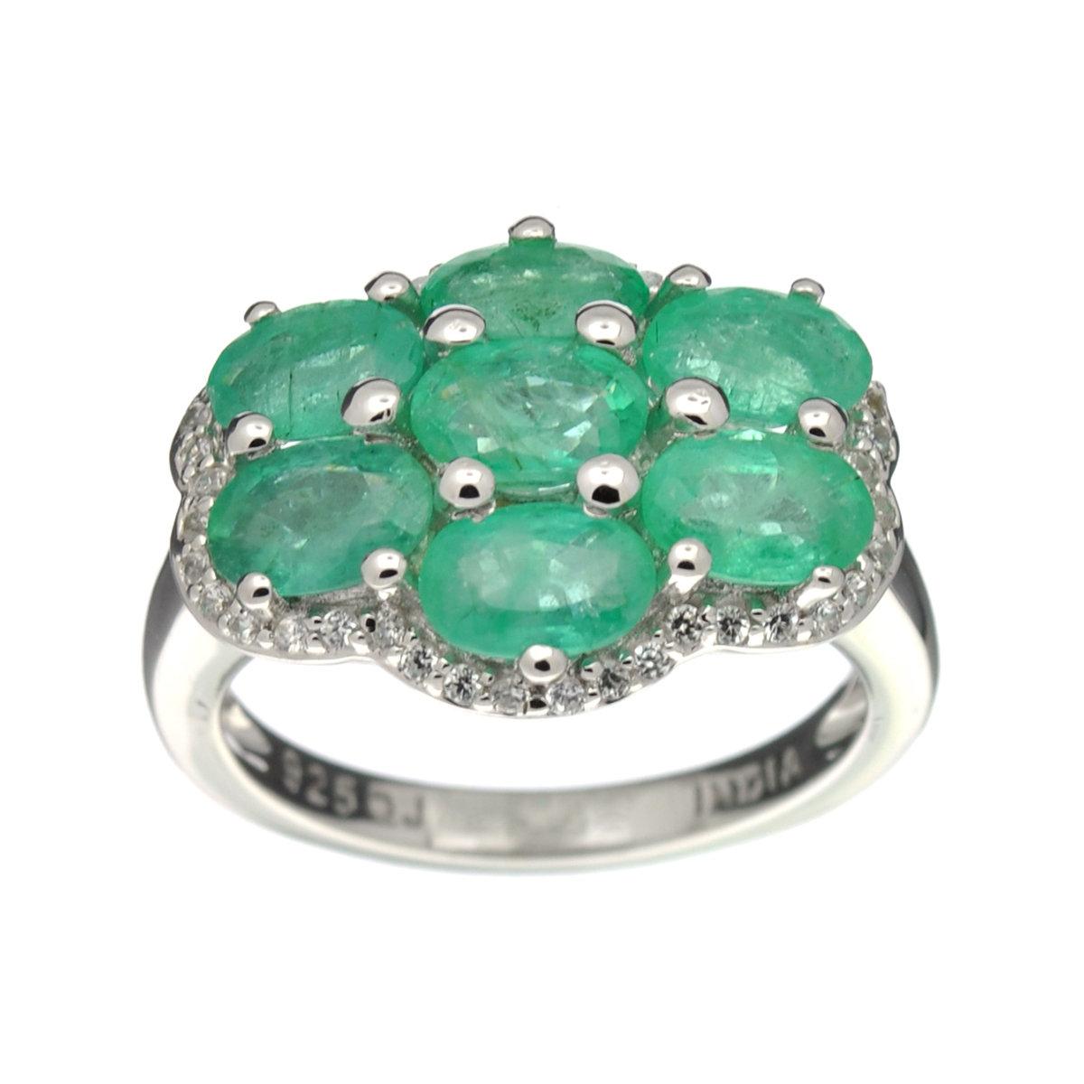 APP: 2.5k Fine Jewelry 3.05CT Oval Cut Emerald And White Topaz Sterling Silver Ring