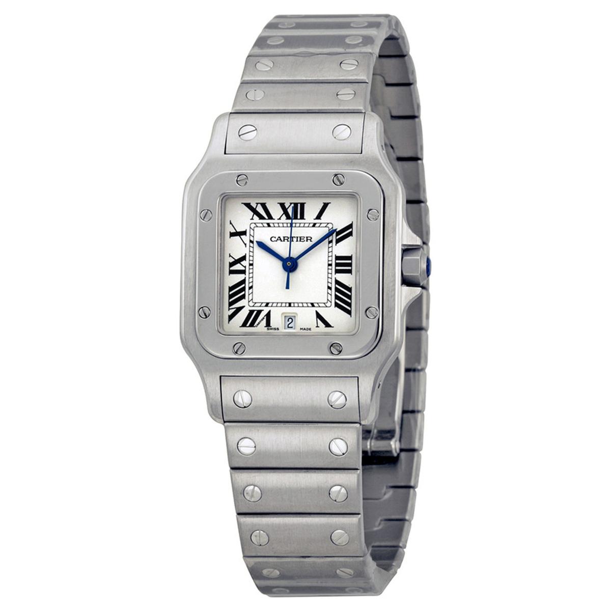 *Cartier Men's Santos Stainless Steel Case, Swiss Quartz Movement, Scratch-Resistant Watch