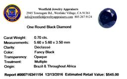 APP: 0.5k 0.70CT Round Cut Black Diamond Gemstone