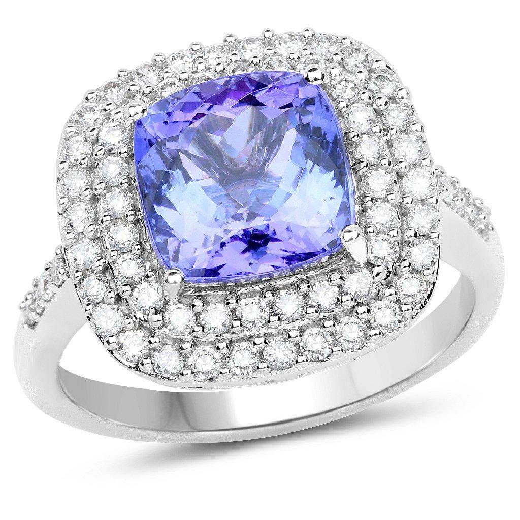 *14 kt. White Gold, 3.59CT Square Cushion Cut Tanzanite And Diamond Ring