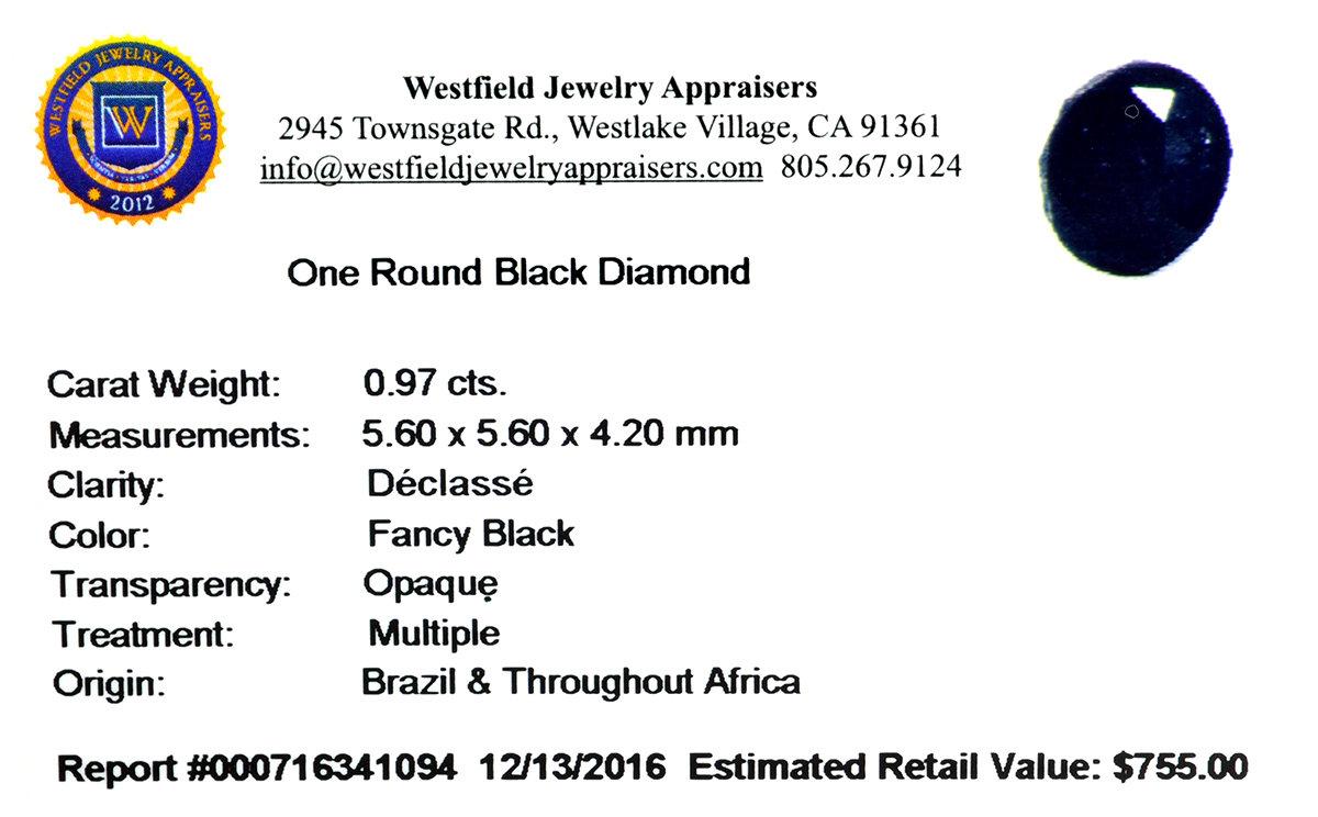 APP: 0.8k 0.97CT Round Cut Black Diamond Gemstone