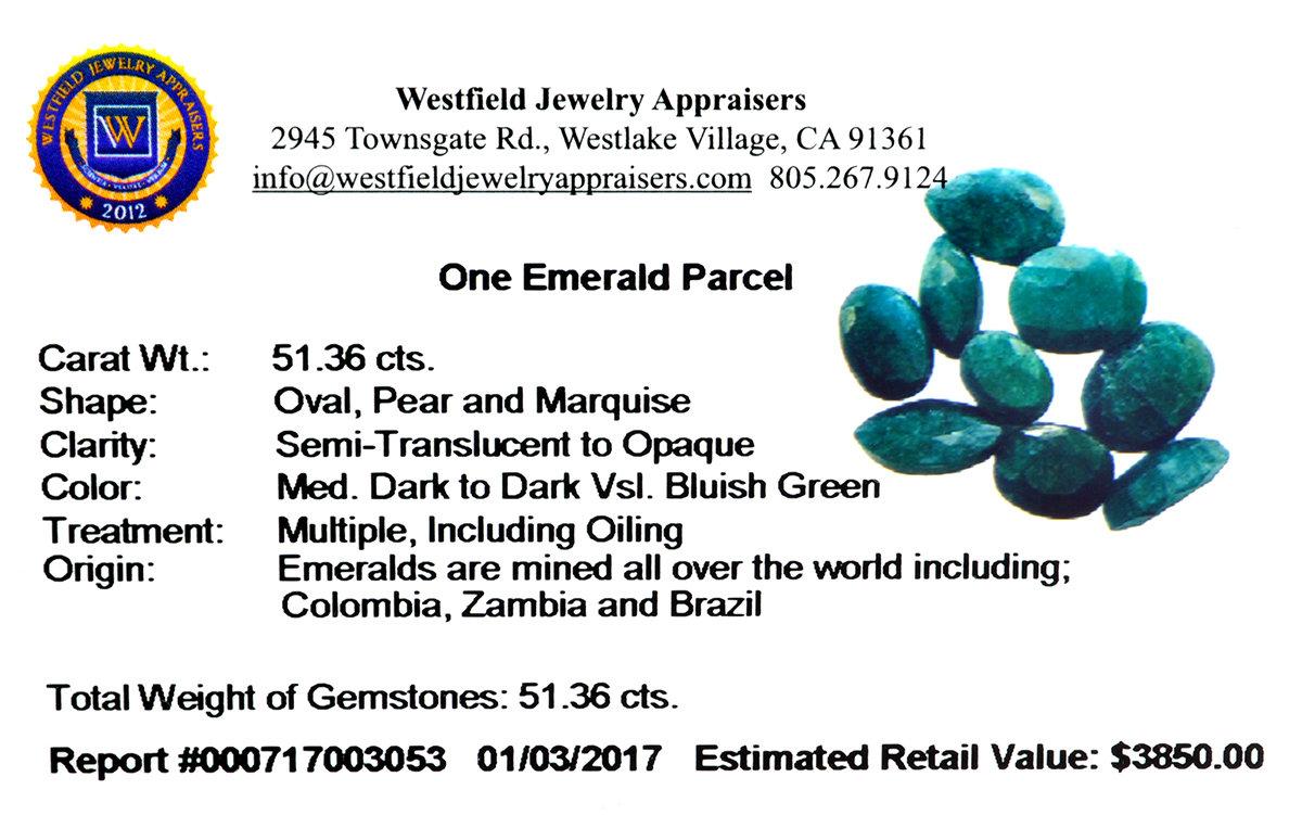 APP: 3.8k 51.36CT Green Emerald Parcel