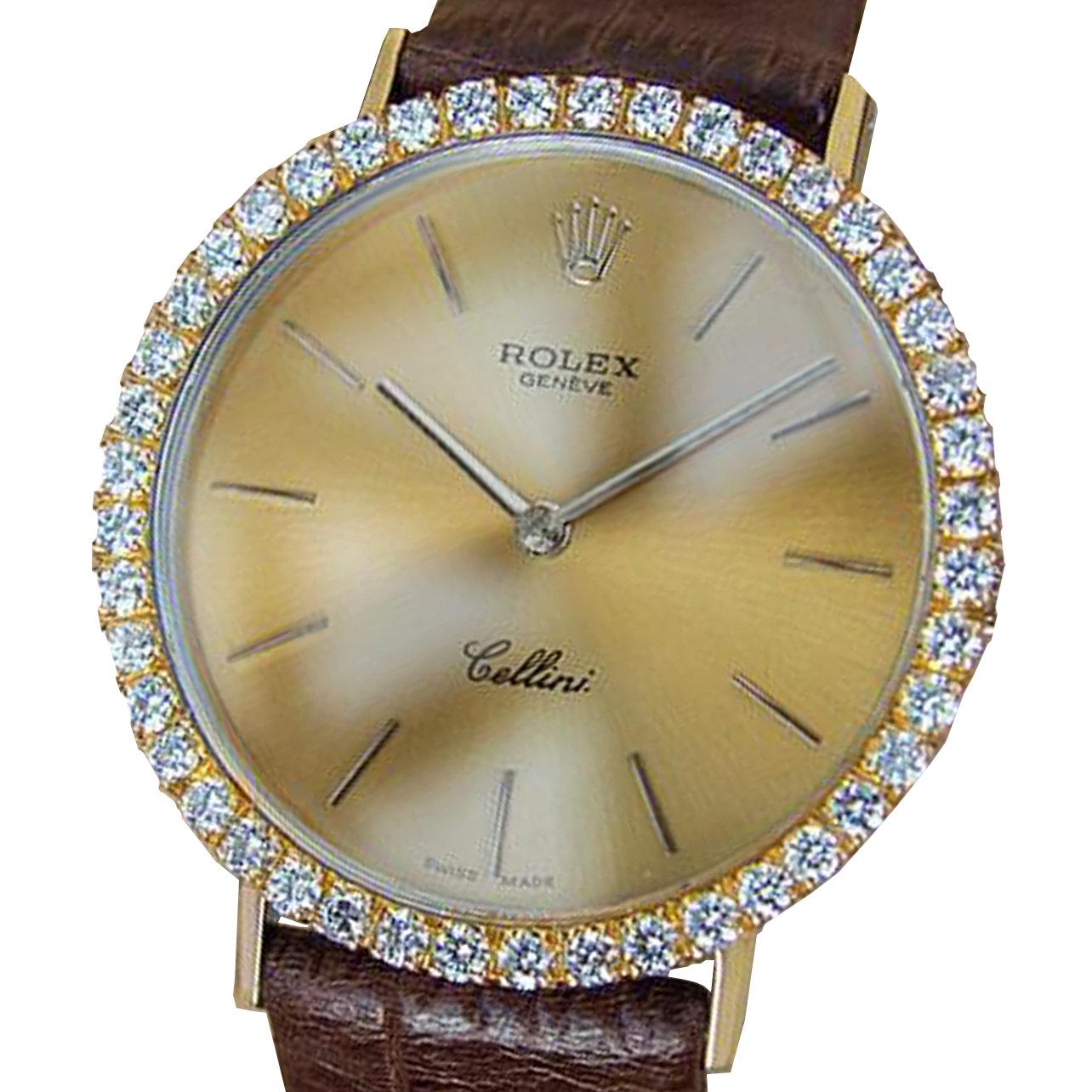 *Rolex Geneve Cellini 18K Solid Gold 1980s Diamond Bezel Manual Hand Wind -P-