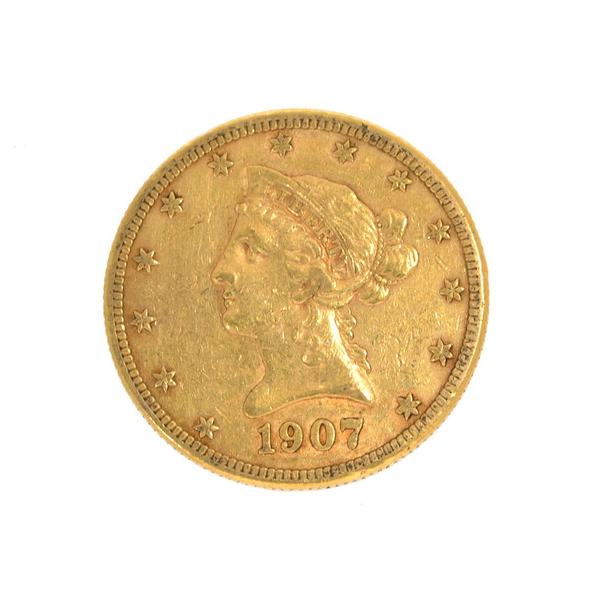 *1907-S $10 U.S. Liberty Head Gold Coin (DF)