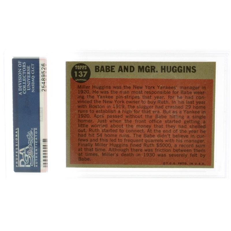 Rare Babe Ruth 1962 Topps Babe And Mgr. Huggins Card #137 PSA EX - MT