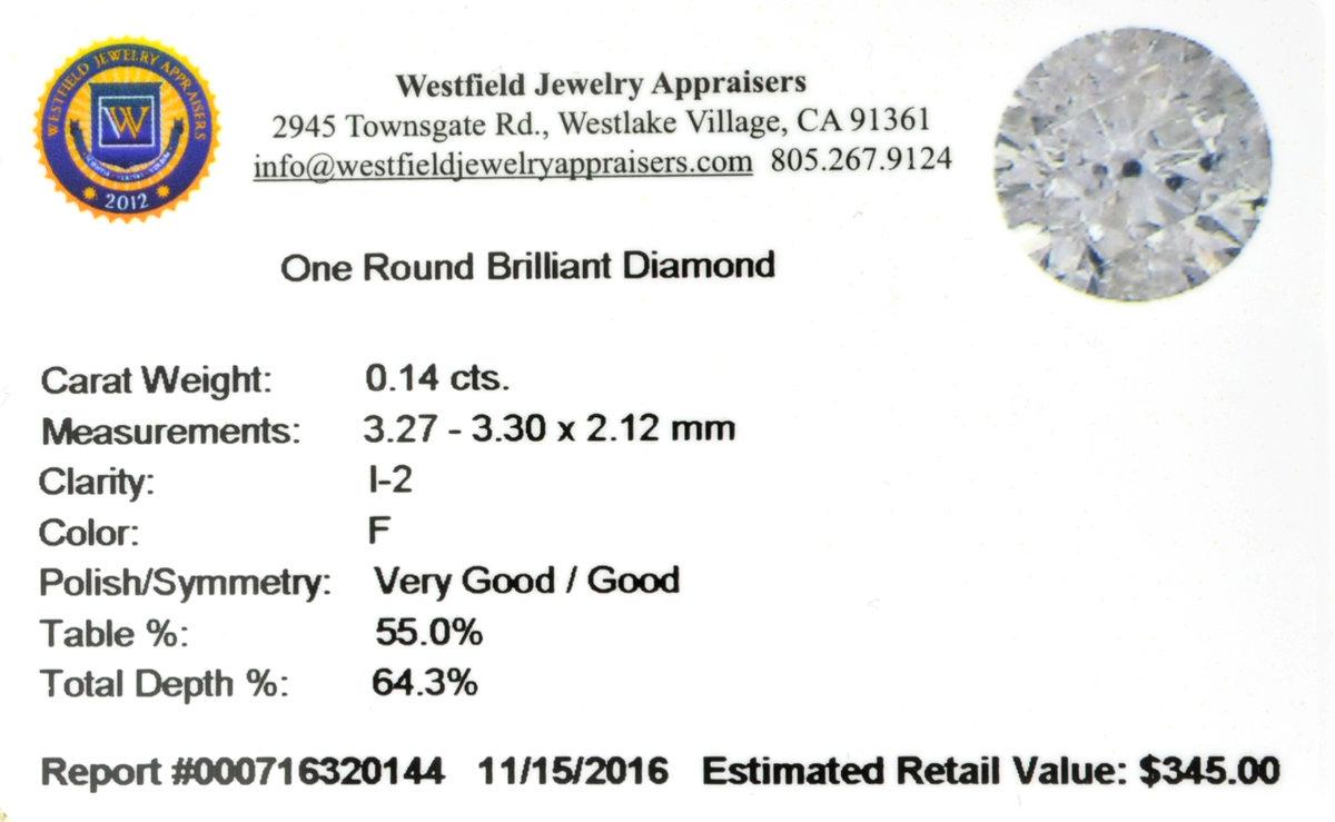 APP: 0.3k Fine Jewelry 0.14CT Round Brilliant Cut Diamond Gemstone