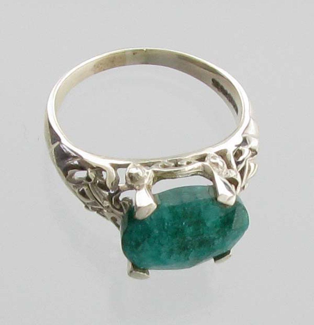 APP: 1.2k Fine Jewelry Designer Sebastian 4.09CT Oval Cut Emerald and Sterling Silver Ring