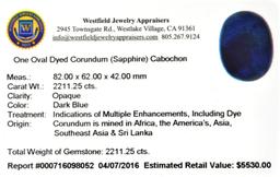 APP: 5.5k 2,211.25CT Oval Cut Cabochon Dark Blue Corundum Sapphire Gemstone