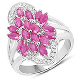 2.50CT Eight Marquise Cut Ruby And 0.24CT Twenty-Two Round White Topaz 925 Sterling Silver Ring