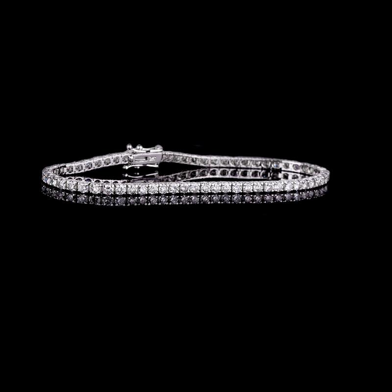 *Fine Jewelry 18 kt. White Gold, Custom Made 3.02CT Round Brilliant Cut Diamond Tennis Bracelet