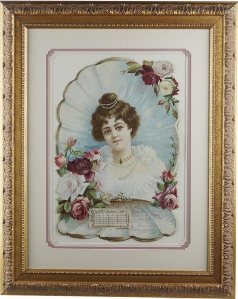 Rose And Roses 1901 Embossed Calendar Framed 22x28 -P-