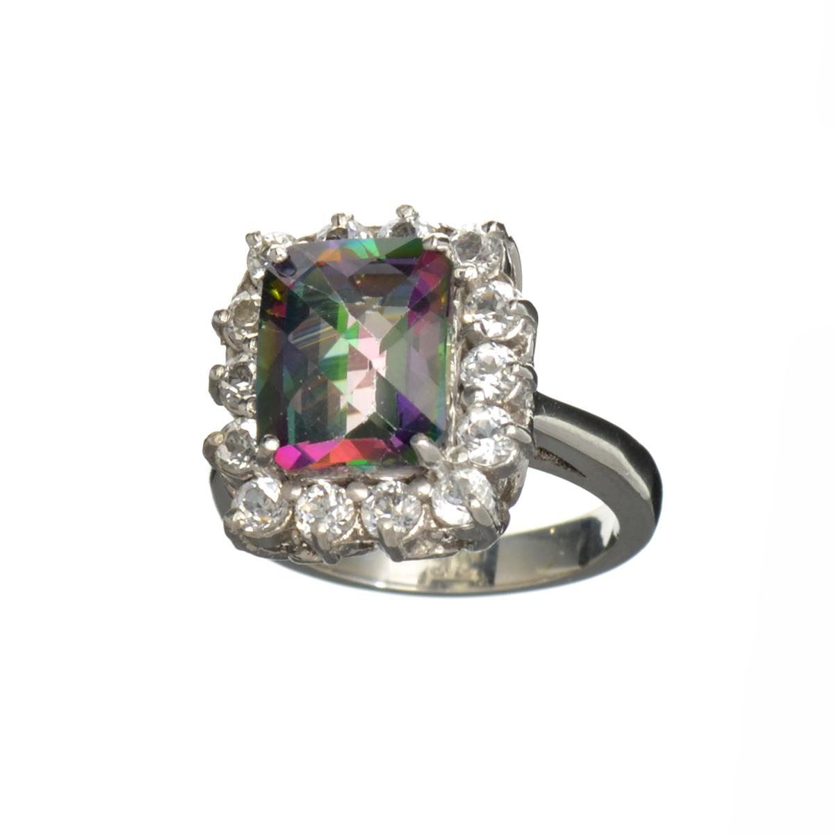 APP: 0.9k Fine Jewelry 4.34CT Multicolor Mystic Quartz And White Sapphire Sterling Silver Ring