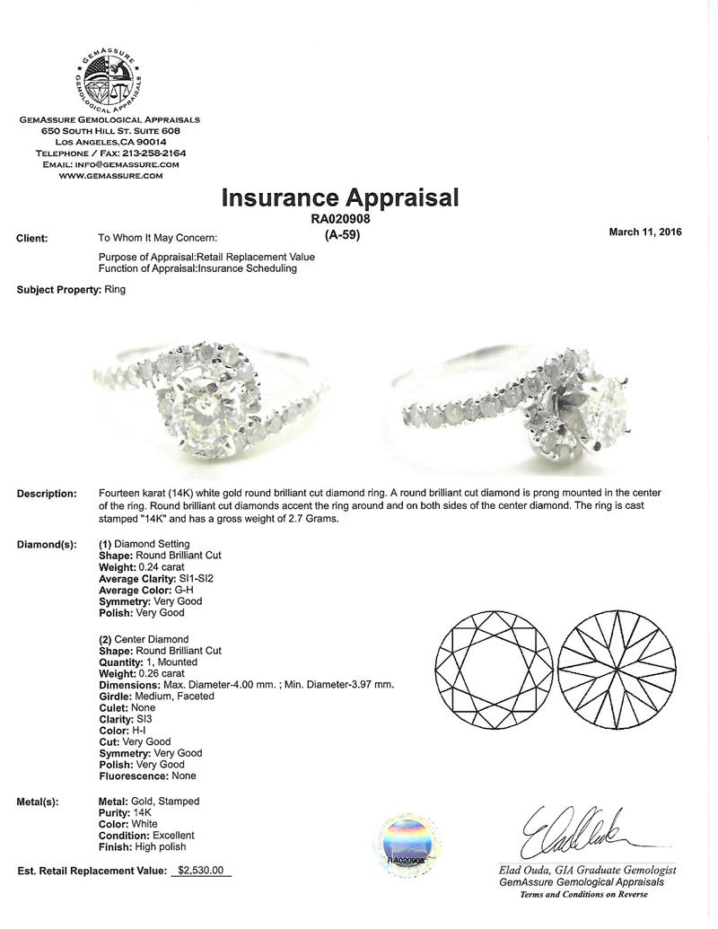 APP: 2.5k *Fine Jewelry 14 kt. White Gold, 0.50CT Round Brilliant Cut Diamond Engagement Ring