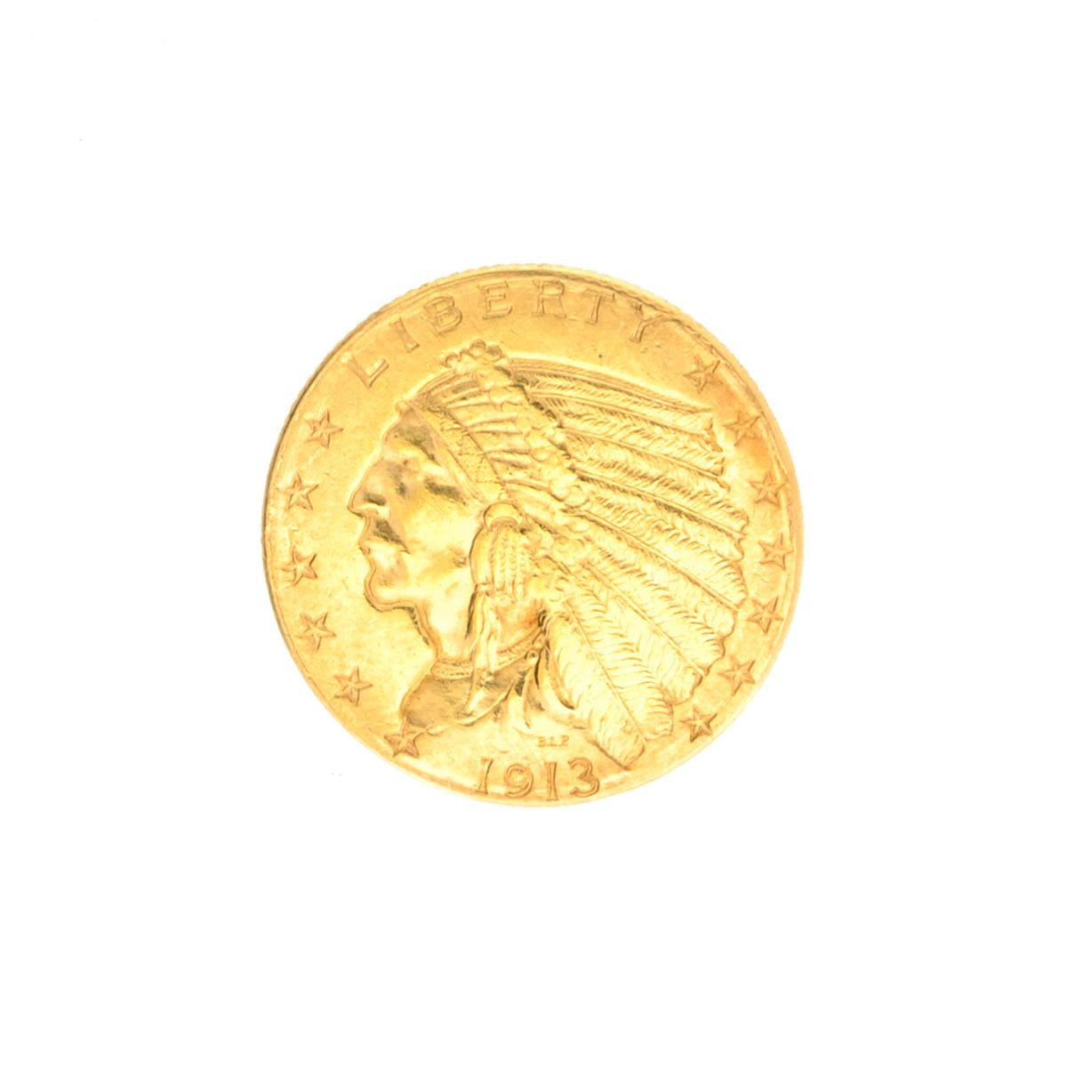 Very Rare 1913 $2.50 U.S. Indian Head Gold Coin Great Investment