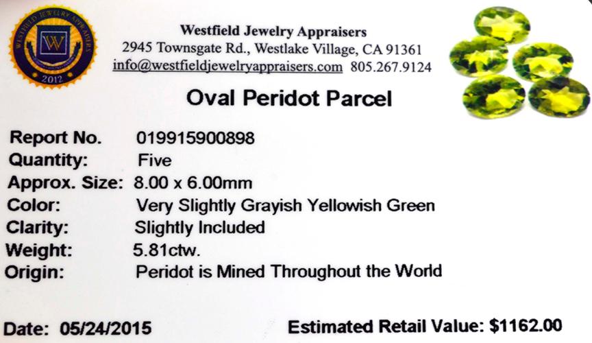 APP: 1.2k 5.81CT Oval Cut Green Peridot Parcel