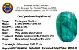 APP: 5.8k 2,338.83CT Rectangular Cushion Cut Green Beryl Emerald Gemstone