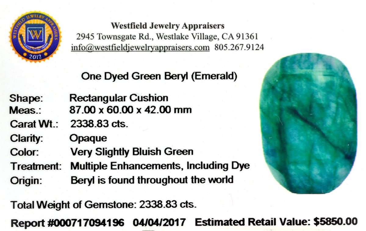 APP: 5.8k 2,338.83CT Rectangular Cushion Cut Green Beryl Emerald Gemstone