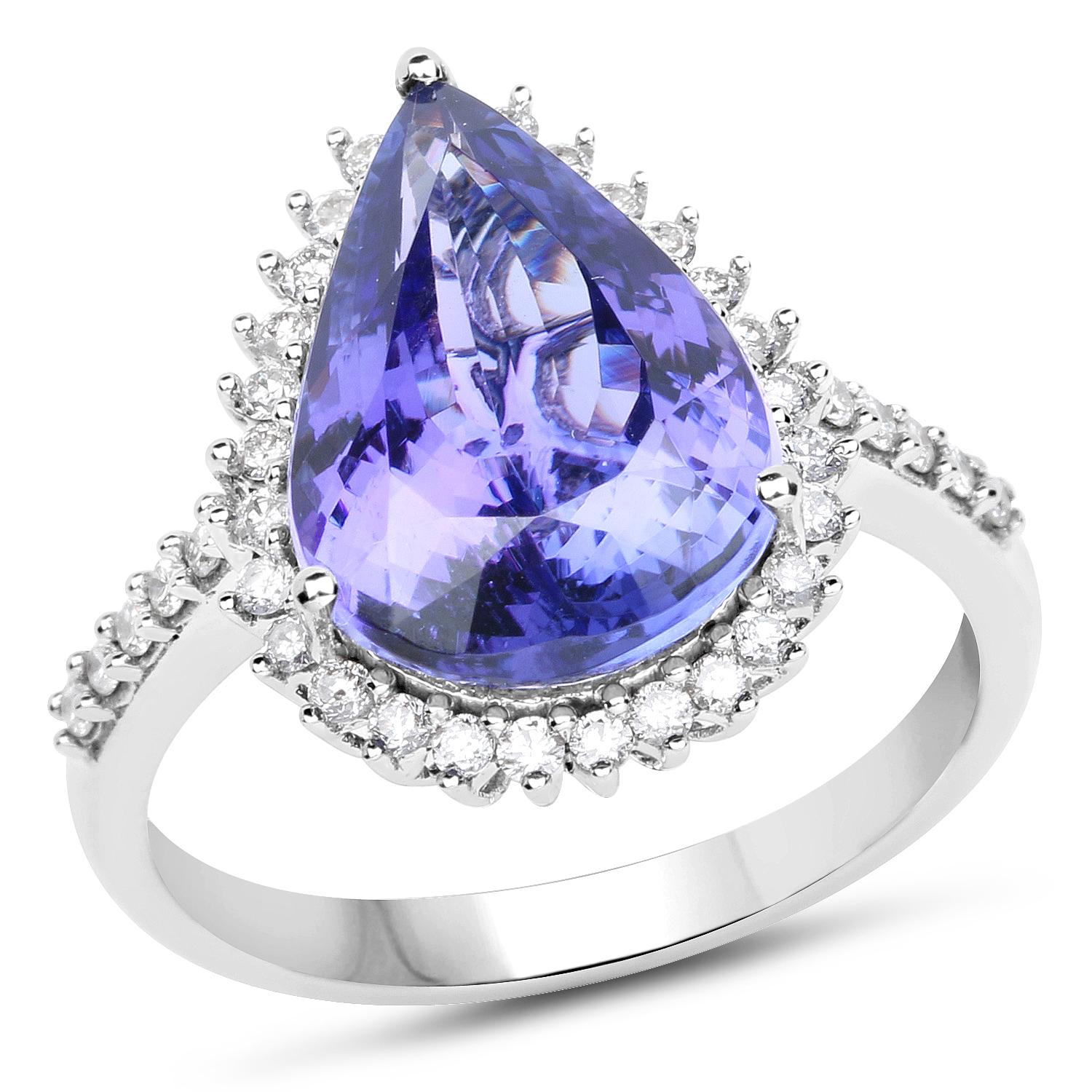 *14 kt. White Gold, 5.17CT Pear Cut Tanzanite And Diamond Ring (Q R20952TANWD_14K WG)