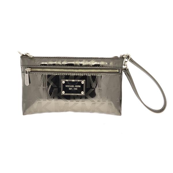 ^Brand New Michael Kors Jet Set Mirror Metallic NS Large Nickel Wristlet