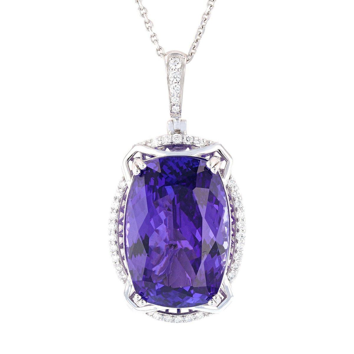 APP: 79.7k *29.34ct Tanzanite and 0.40ctw Diamond Platinum Necklace (GIA CERTIFIED) (Vault_R3 21770)