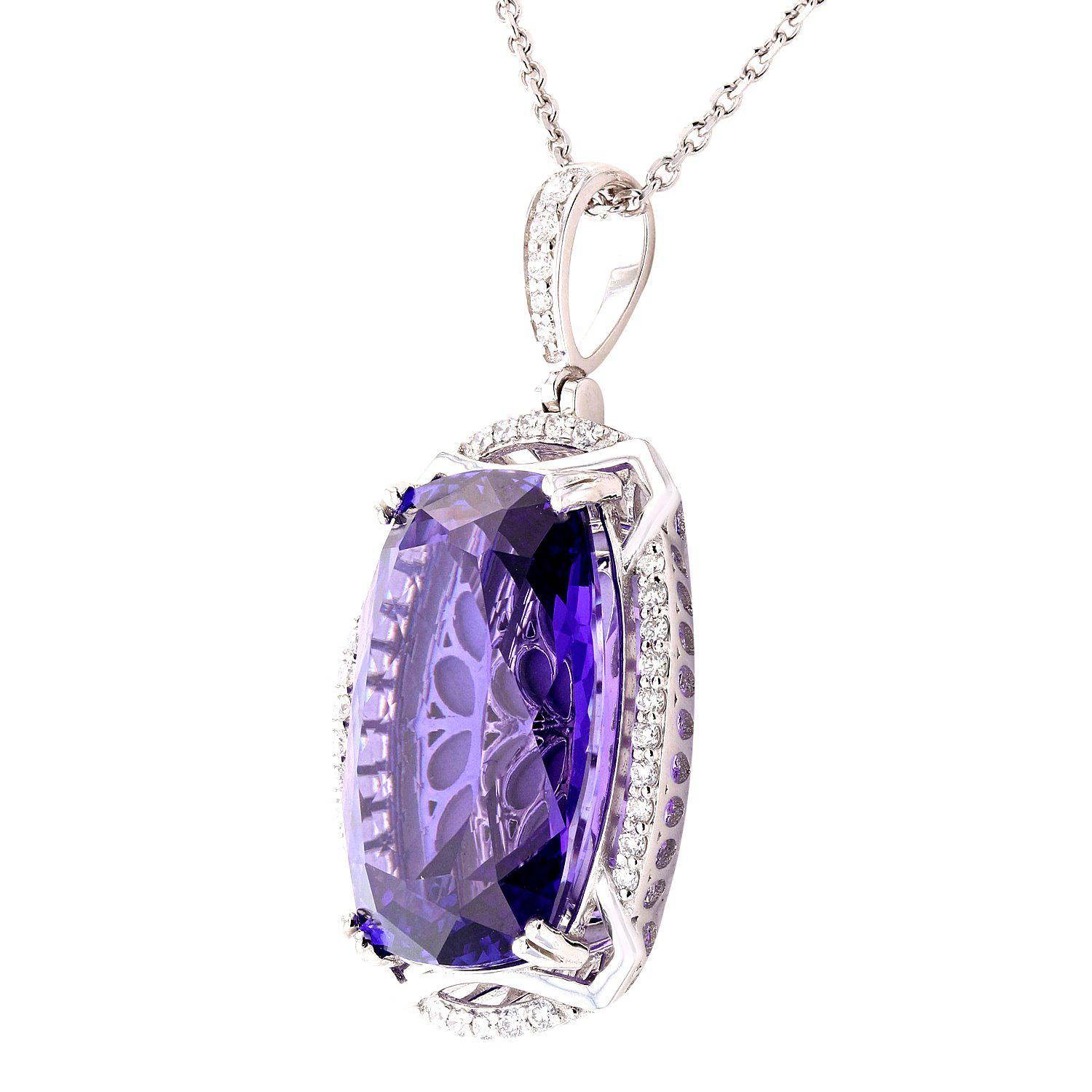 APP: 79.7k *29.34ct Tanzanite and 0.40ctw Diamond Platinum Necklace (GIA CERTIFIED) (Vault_R3 21770)