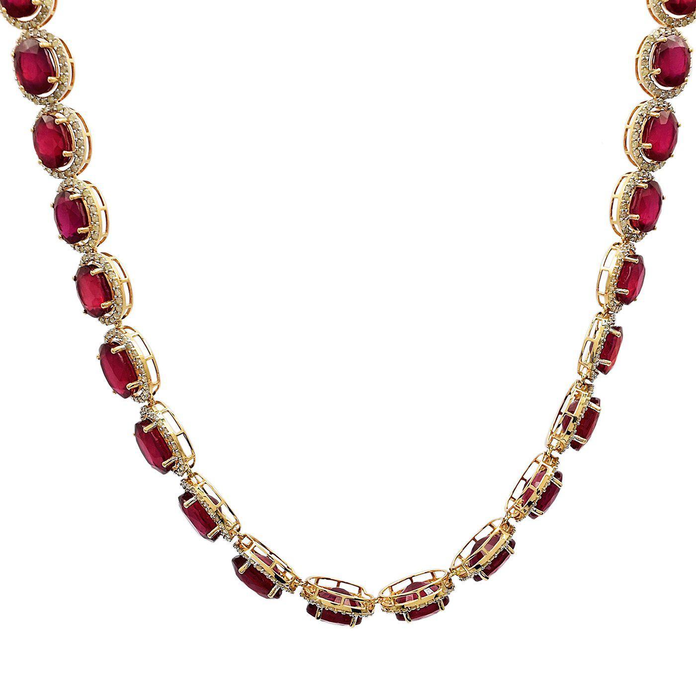 APP: 40.5k *115.93ctw Ruby and 7.63ctw 14KT Yellow Gold Diamond Necklace (Vault_R3 7098)