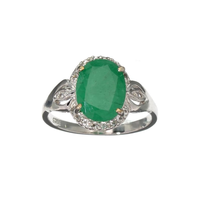 APP: 2.3k Fine Jewelry 2.00CT Oval Cut Green Emerald /White Sapphire And Sterling Silver Ring