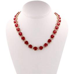 APP: 62.2k *158.37ctw Ruby and 12.64ctw Diamond 14KT Yellow Gold Necklace (Vault_R3 9849)