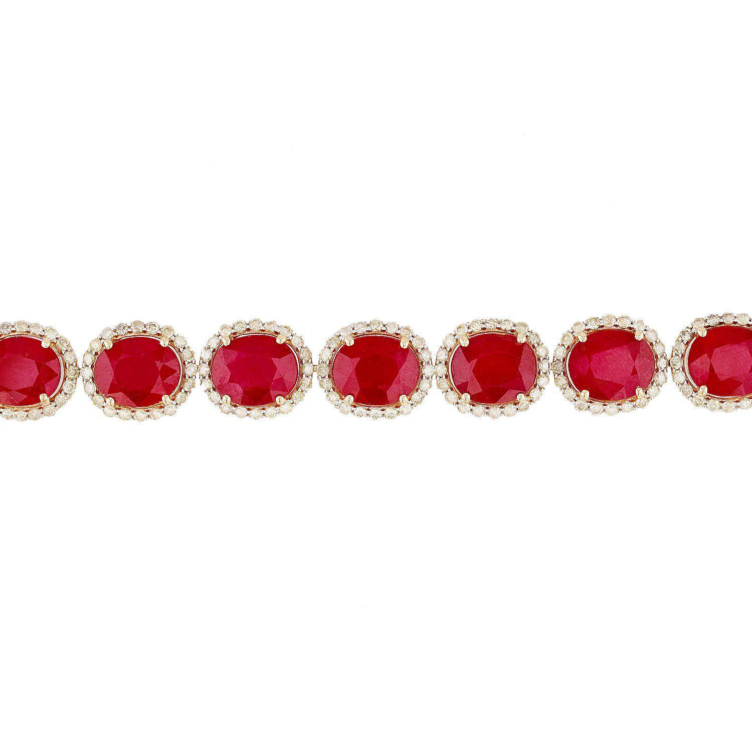 APP: 62.2k *158.37ctw Ruby and 12.64ctw Diamond 14KT Yellow Gold Necklace (Vault_R3 9849)