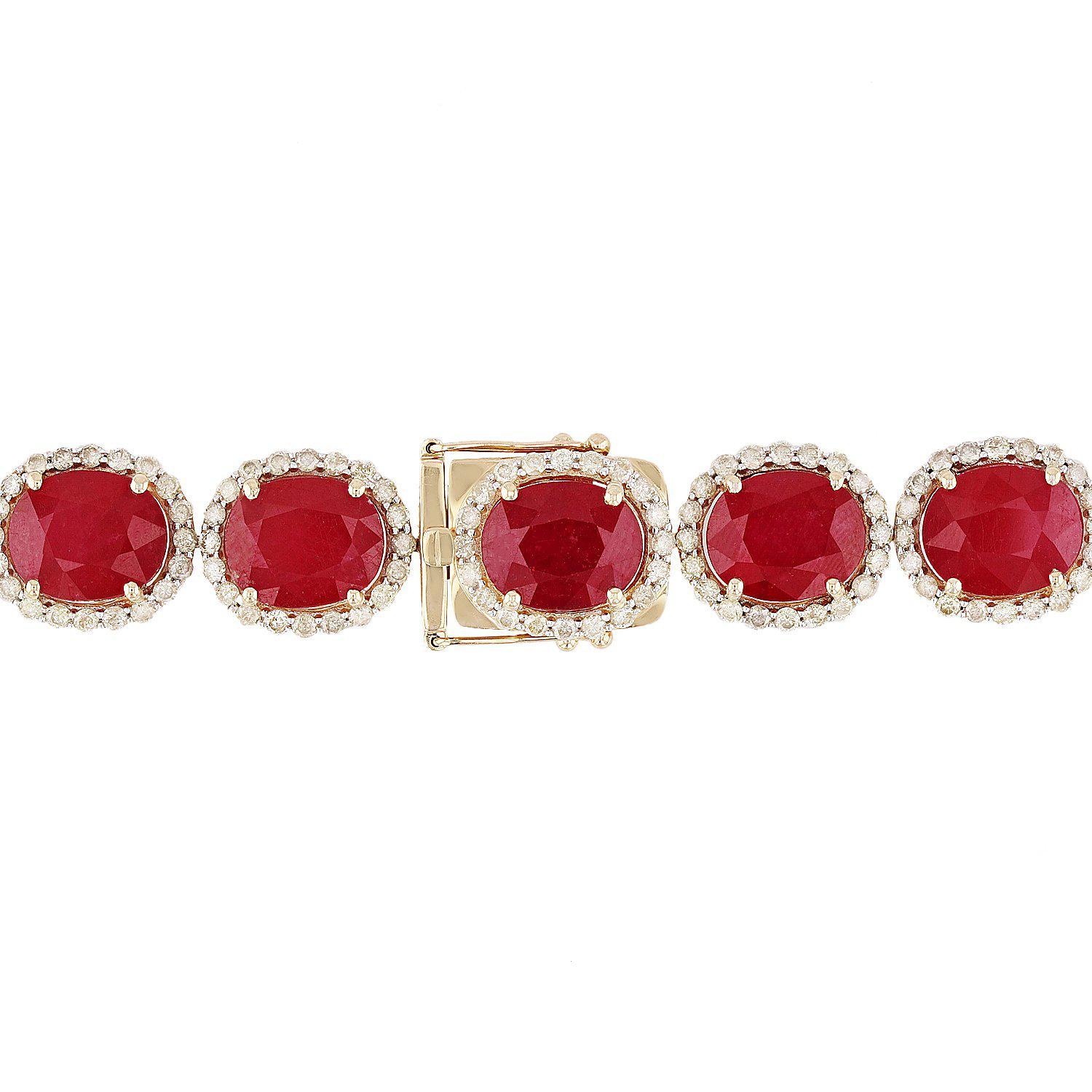 APP: 62.2k *158.37ctw Ruby and 12.64ctw Diamond 14KT Yellow Gold Necklace (Vault_R3 9849)