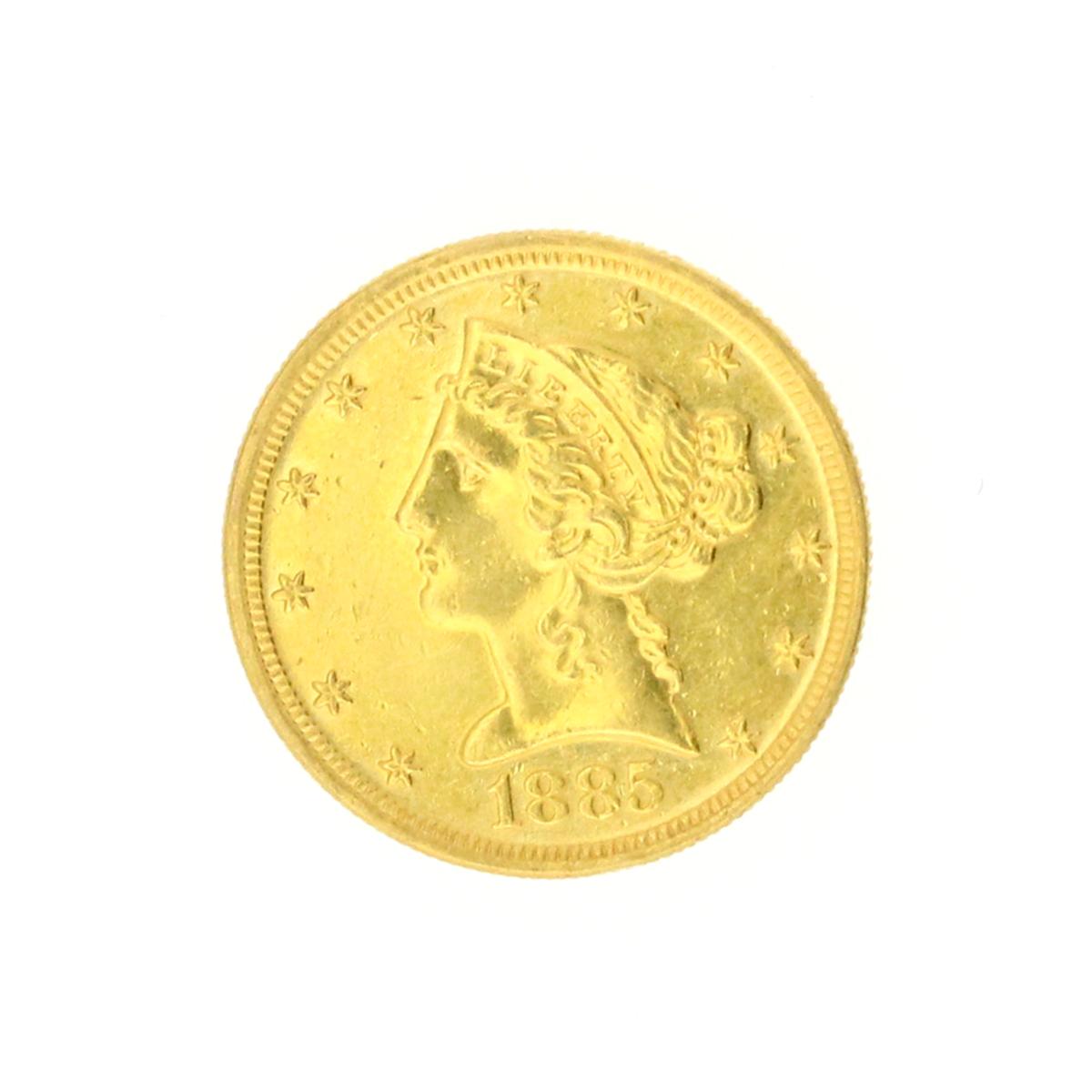 Extremely Rare 1885 $5 U.S. Liberty Head Gold Coin