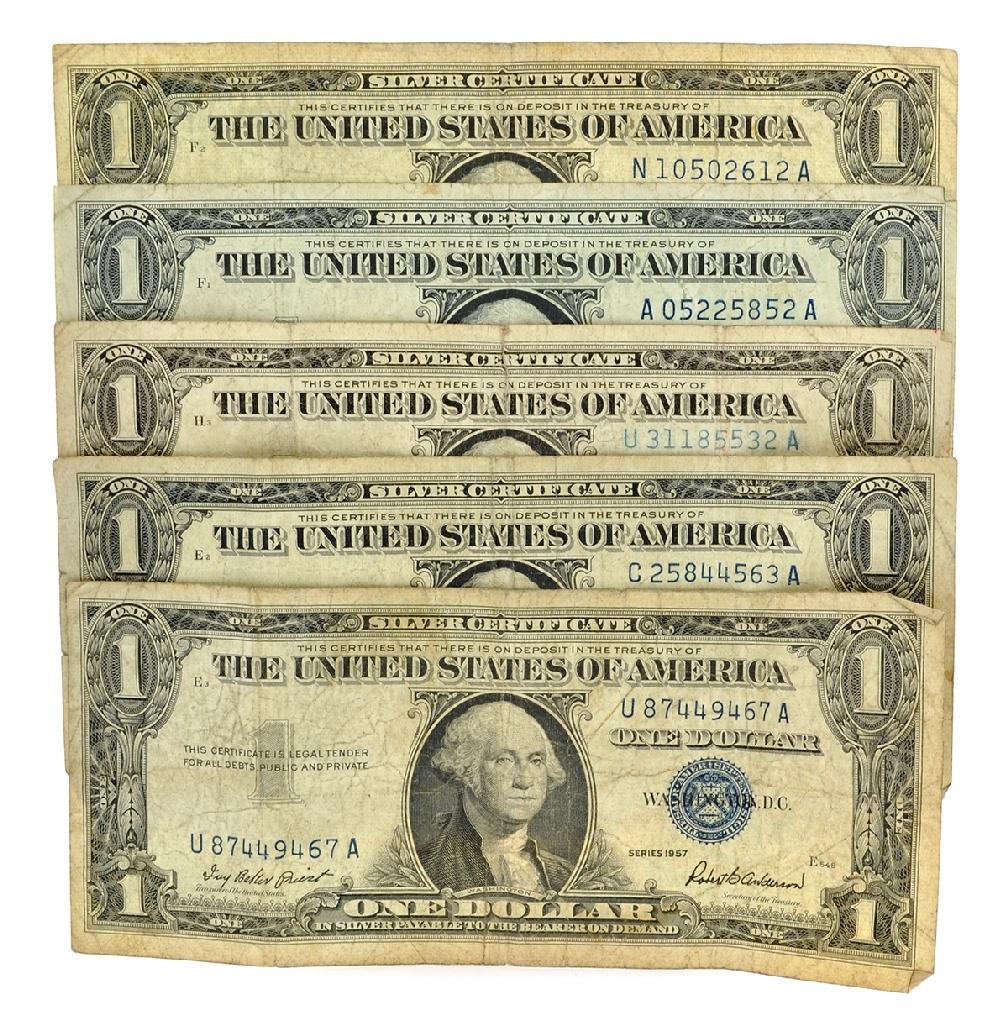 (5) 1957 $1 U.S. Silver Certificates