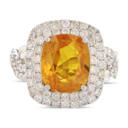 APP: 17.3k *6.62ct Yellow Sapphire and 1.27ctw Diamonds 14K White Gold Ring (Vault_R6A 22727)