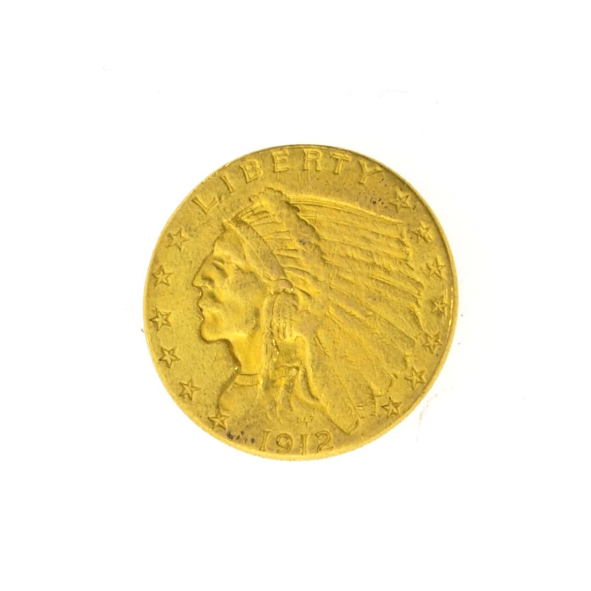 *1912 $2.50 U.S. Indian Head Gold Coin (JG)