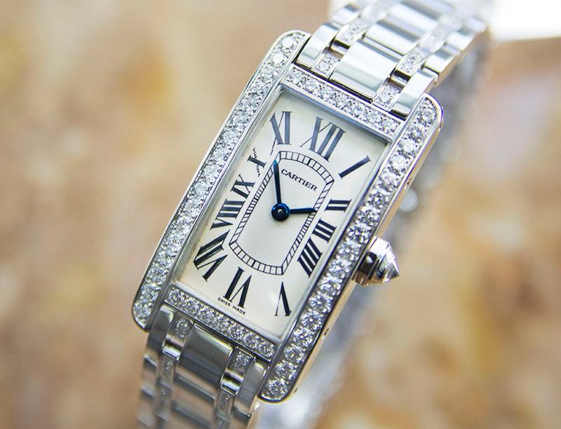 *Ladies Cartier Tank Americaine 18K Gold W Diamonds Original Box/Papers -P-