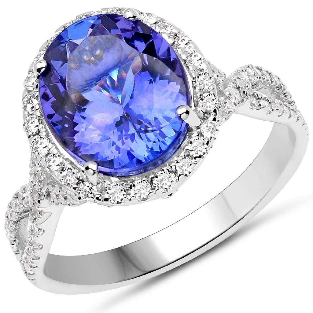 APP: 14.5k *14K White Gold 3.80 Tanzanite and White Diamond Ring Graceful Quality! (Vault Q) (QR2153