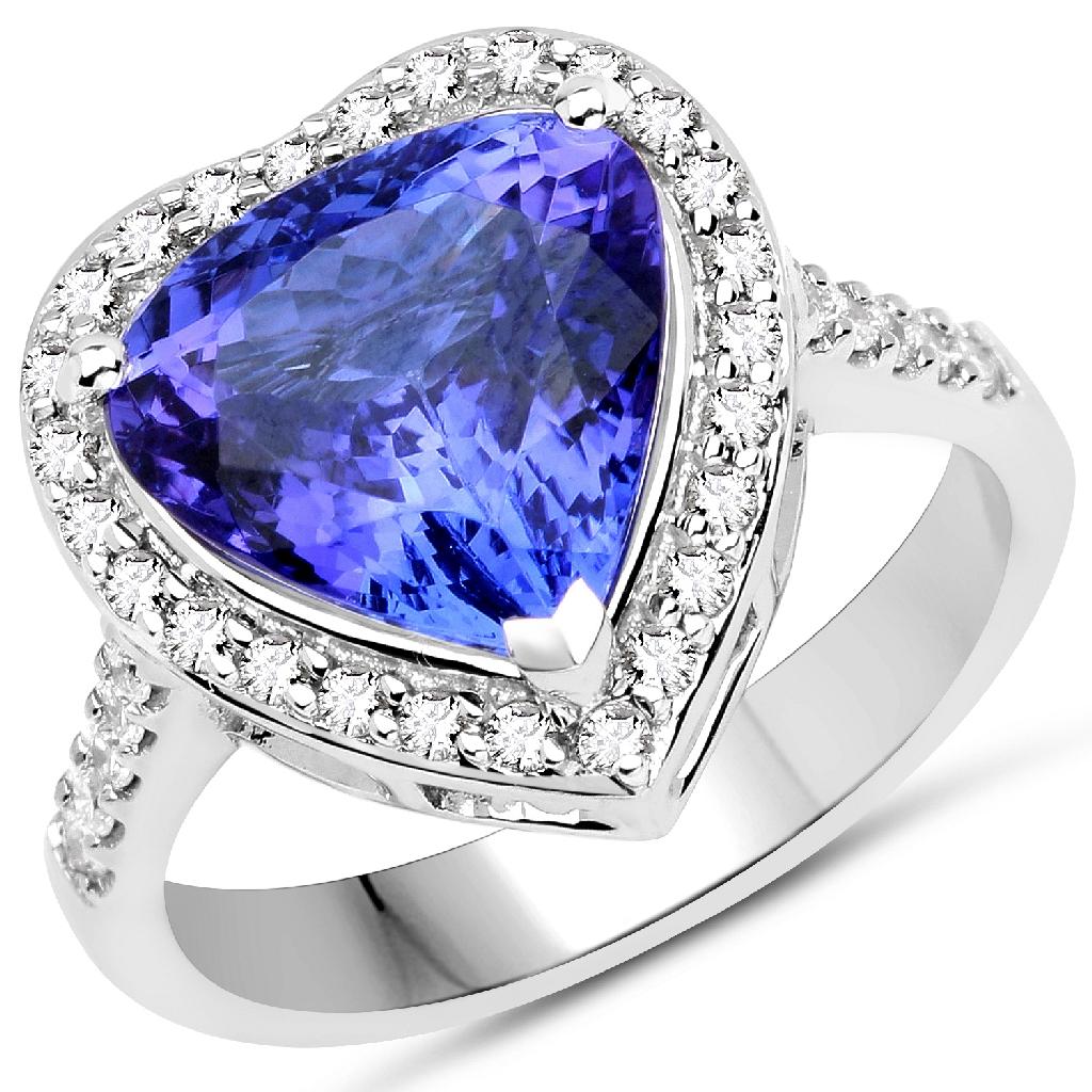 APP: 15.3k *14K White Gold 4.20 Tanzanite and White Diamond Ring Fashionable Piece! (Vault Q) (QR214