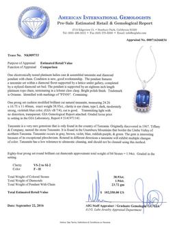 APP: 102.6k *38.93ct DARK Tanzanite and 1.94ctw Diamond Platinum Pendant/Necklace (GIA CERTIFIED) (V