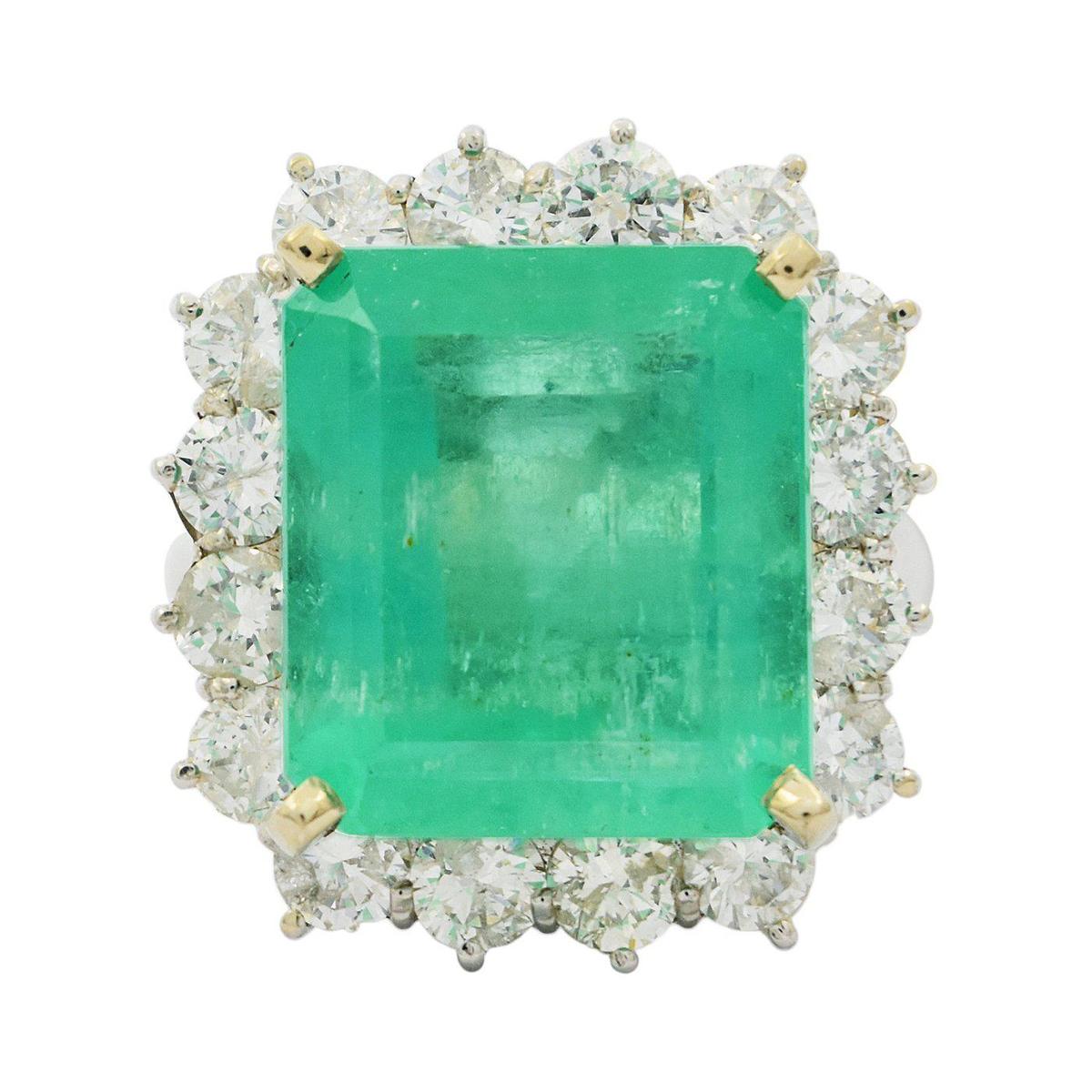APP: 42k *13.45ct Emerald and 2.73ctw Diamond 14KT White Gold Ring (Vault_R7_9580)