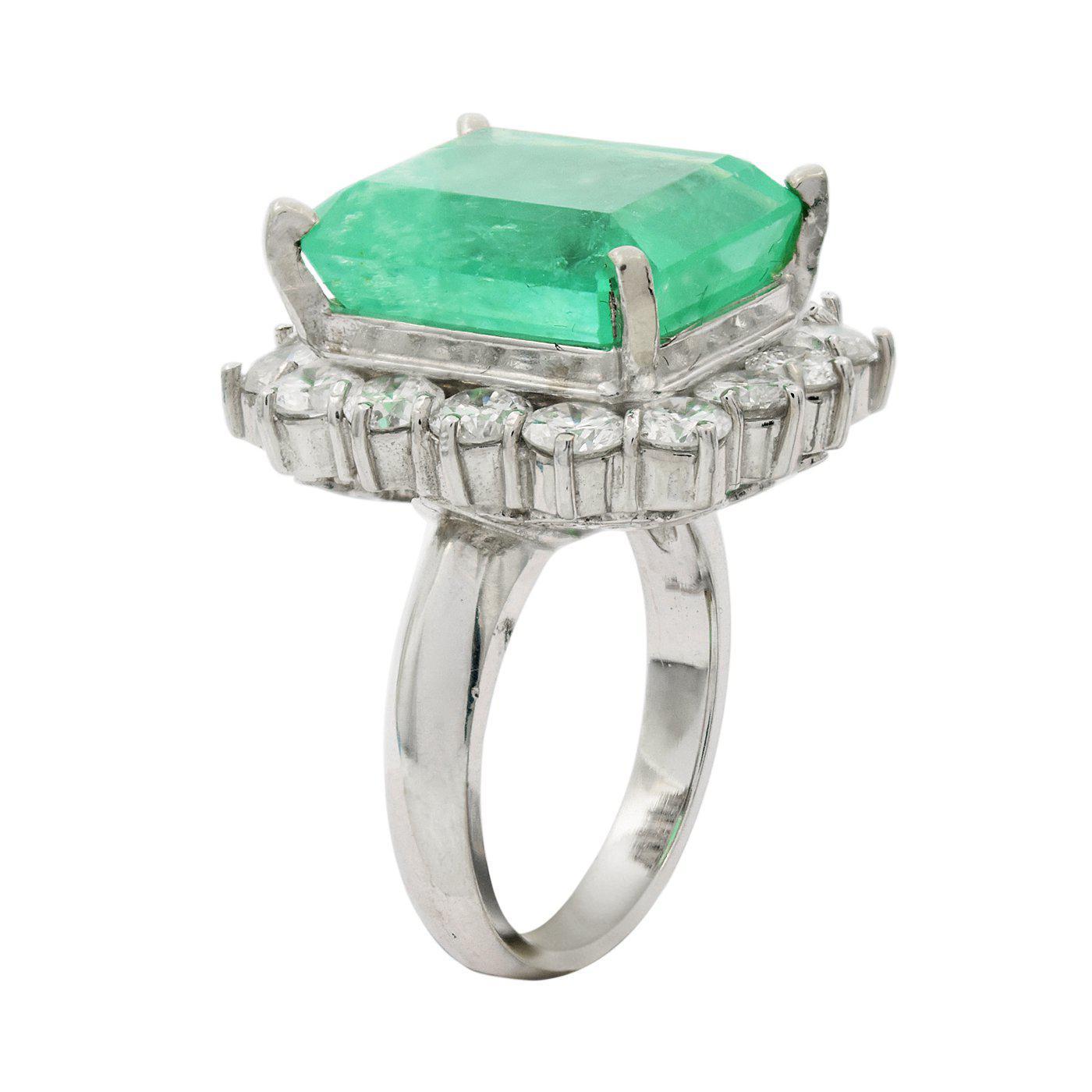 APP: 42k *13.45ct Emerald and 2.73ctw Diamond 14KT White Gold Ring (Vault_R7_9580)