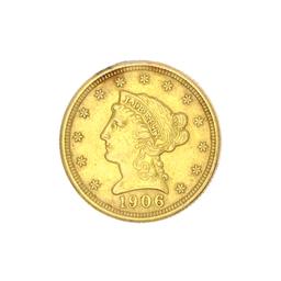 Extremely Rare 1906 $2.50 U.S. Liberty Head Gold Coin