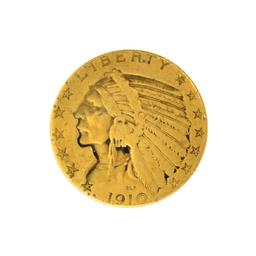 1910 $5 U.S. Indian Head Gold Coin - Great Investment