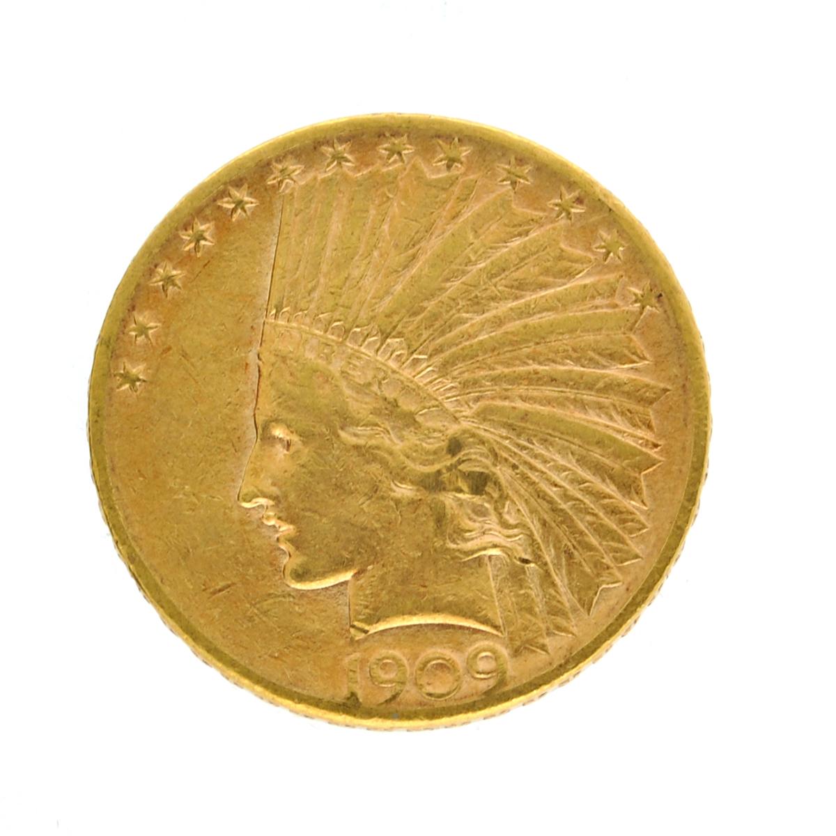 Extremely Rare 1909-S $10 U.S. Indian Head Gold Coin