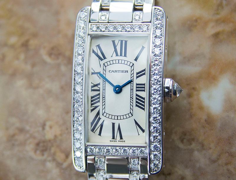 *Ladies Cartier Tank Americaine 18K Gold W Diamonds Original Box/Papers -P-