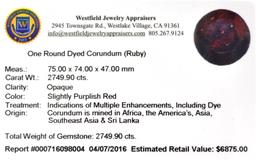 APP: 6.9k 2,749.90CT Round Cut Red Ruby Gemstone