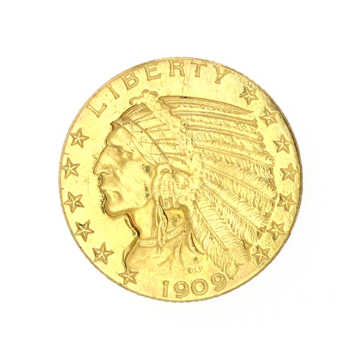 Extremely Rare 1909-D $5 U.S. Indian Head Gold Coin