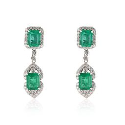 APP: 61.9k *9.04ctw Emerald and 2.04ctw Diamond 18K White Gold Dangle Earrings (Vault_R7_23684)