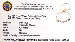 APP: 0.4k 18'' Pearl Strand with Sterling Silver Clasp Necklace