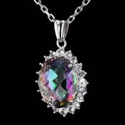 APP: 0.9k *Silver 12.00ct Mystic Quartz and 2.00ctw White Topaz Silver Pendant/Necklace (Vault_R8_42